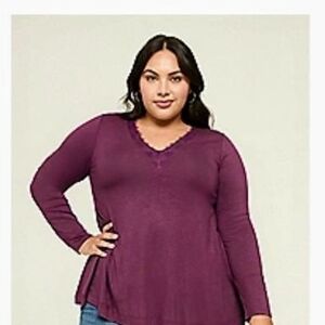 Lane Bryant Rich Purple Long Sleeve Tee